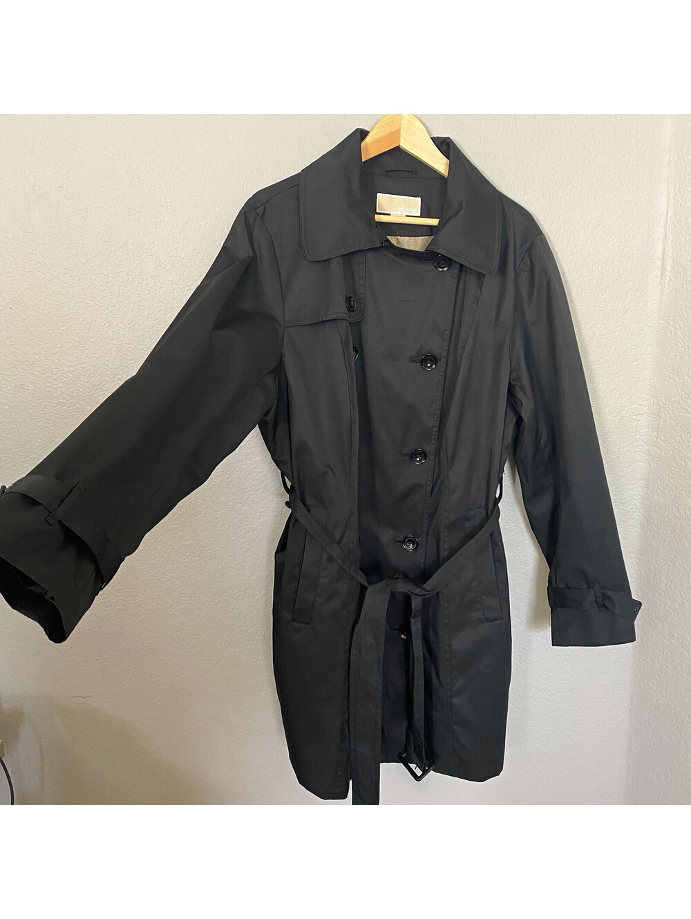 MICHAEL MICHAEL KORS Women’s Black Belted Trench Coat Pockets Mid-Length Size 1X